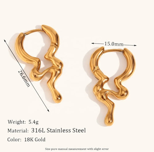 Melted Asymmetrical Gold Earrings