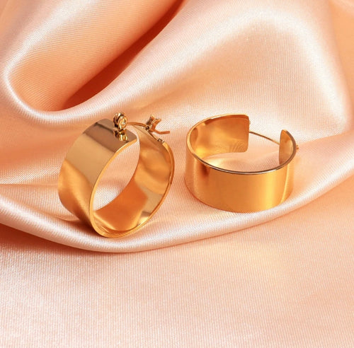 Thick Gold Plated Flat Small Hoop Earrings