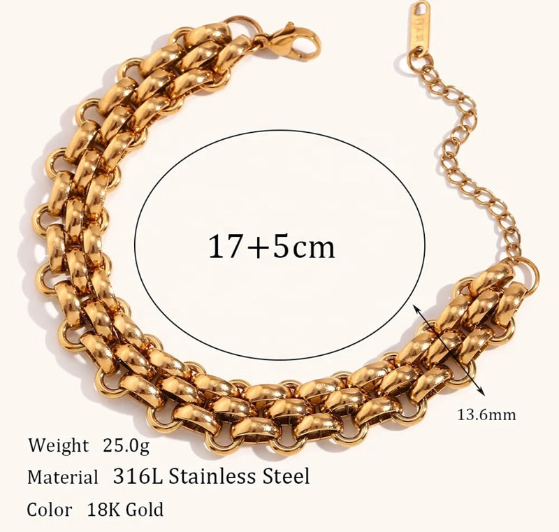 Cable Chain 18k Gold Plated Necklace and Bracelet Set