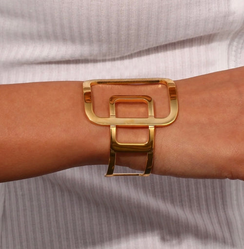 Rectangle Gold Plated Cuff Bracelet