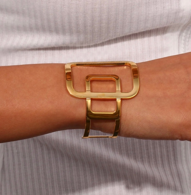 Rectangle Gold Plated Cuff Bracelet