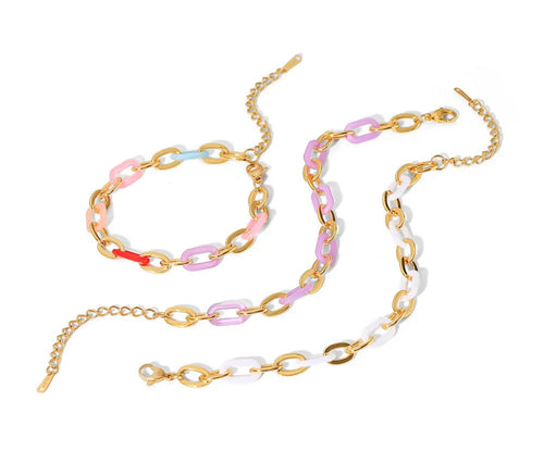 18K Gold Plated Chain Bracelet with Colored Resin Links