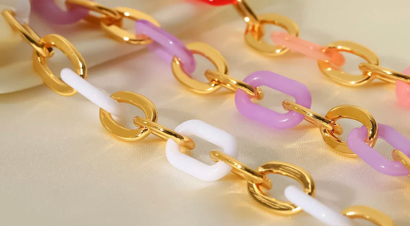 18K Gold Plated Chain Bracelet with Colored Resin Links