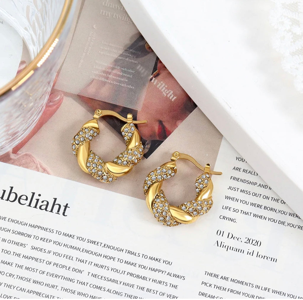 90s Inspired 18k Gold Plated Mini Hoop Earrings Gems for a Gem