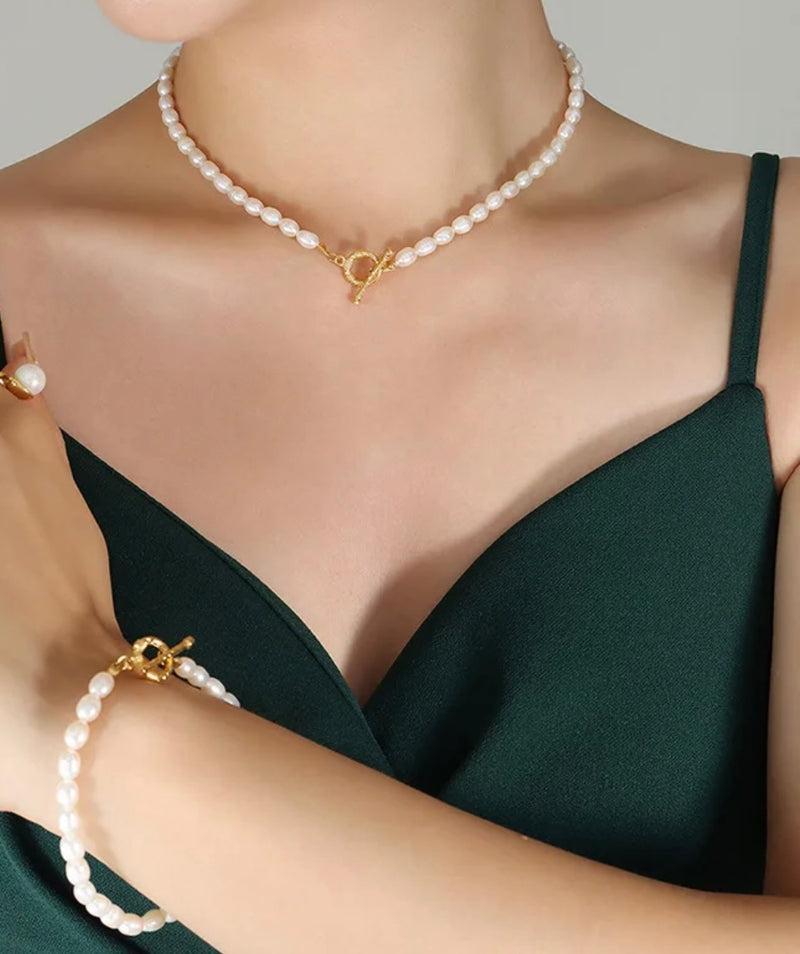 Natural Fresh Water Pearl Necklace and Bracelet Set