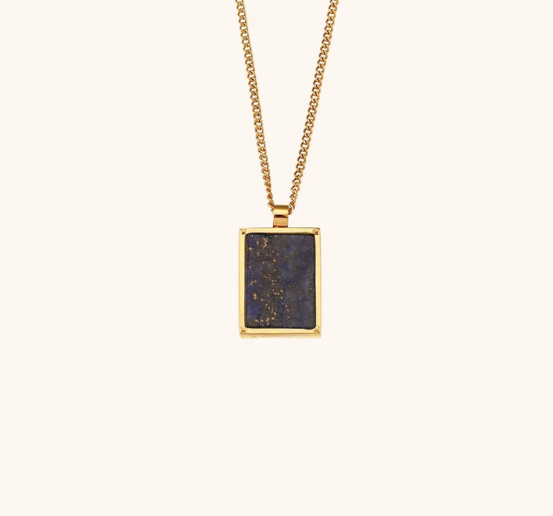 Square Shaped Natural Stone Pendant Necklace