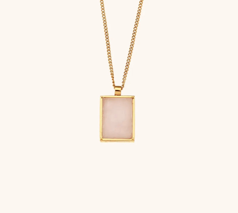 Square Shaped Natural Stone Pendant Necklace