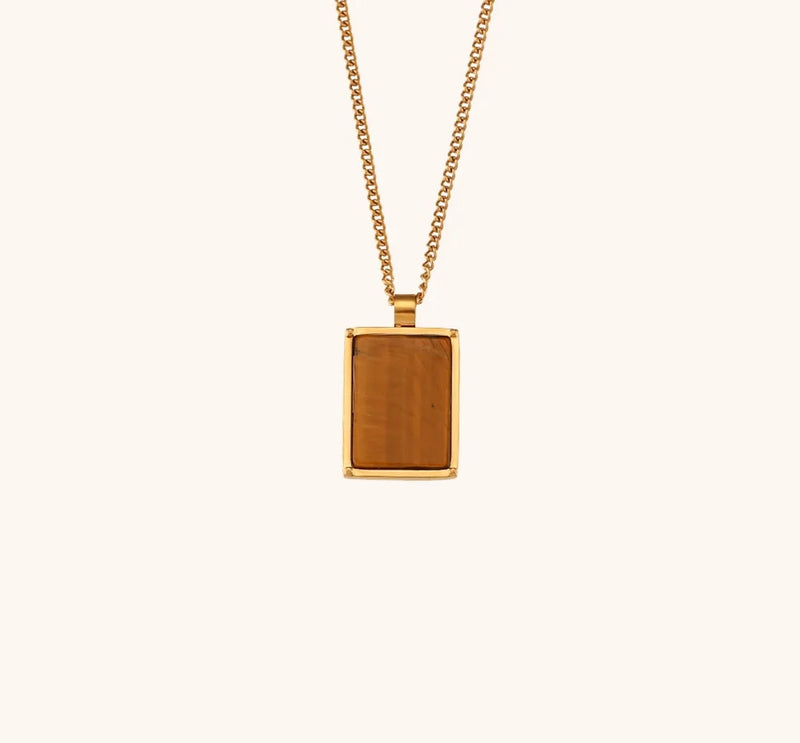 Square Shaped Natural Stone Pendant Necklace