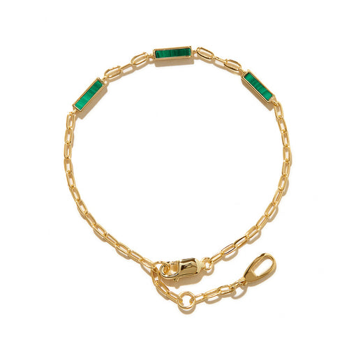 Malachite Stone Chain Bracelet 14K Gold