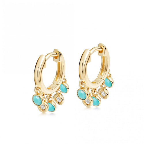 Turquoise and Zirconia Diamond Huggie Hoop Earrings