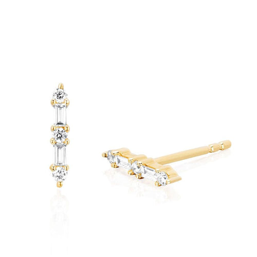 Gold Plated Baguette Diamond Bar Earrings