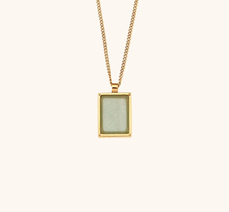 Square Shaped Natural Stone Pendant Necklace