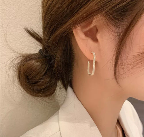 Crystal Studded Elongated Hoop Earrings