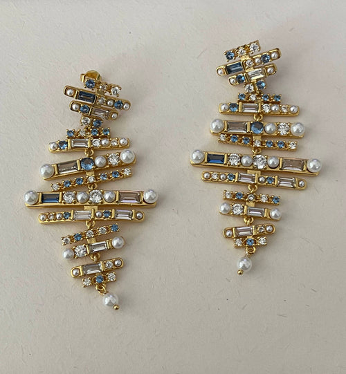 Pearls & Cubic Zirconia Diamond Dangle Earrings
