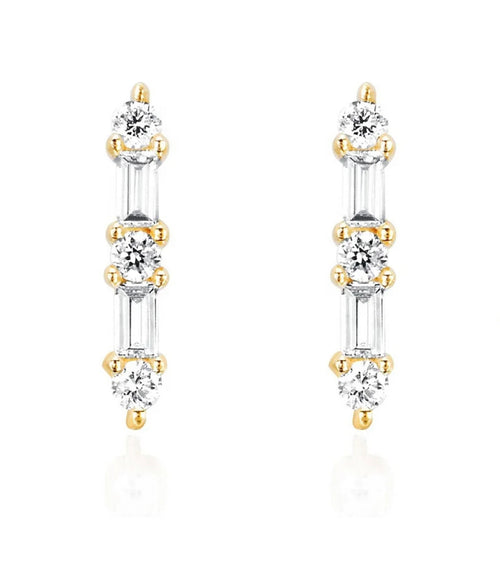 Gold Plated Baguette Diamond Bar Earrings for women