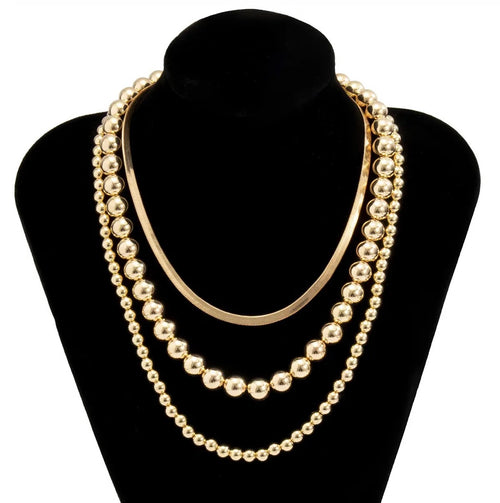 Triple Gold Plated Layered Chain Necklace